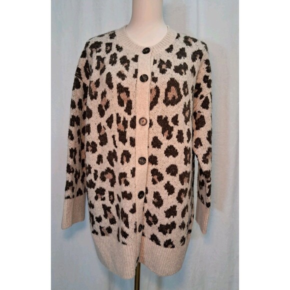 J.Crew Oversized Cardigan Sweater in Leopard Print  BJ572  Size M - Picture 2 of 11